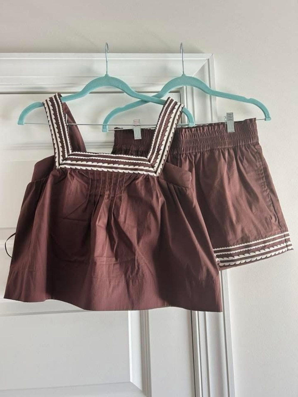 Caroline Constas chocolate brown embroidered trim 2-piece set NWT